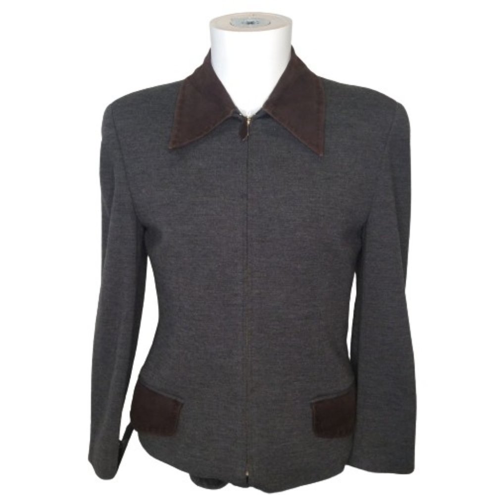 Gucci Black & Gray Zip Up Vintage Coat | 42